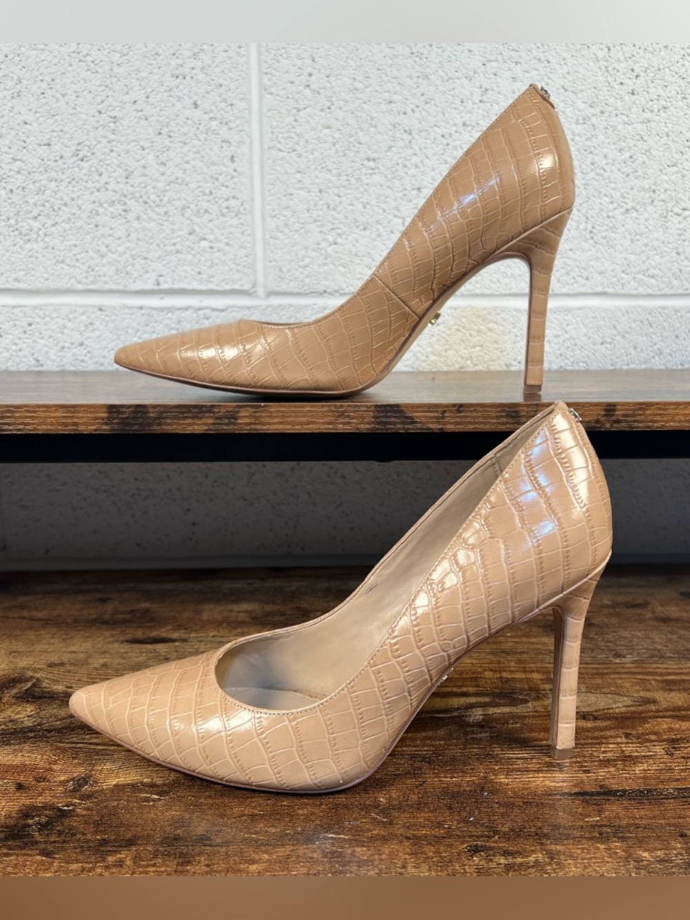 Sam Edelman Heels Nude Croc Pumps Stiletto Point Toe Business Women's 8 - Picture 2 of 12